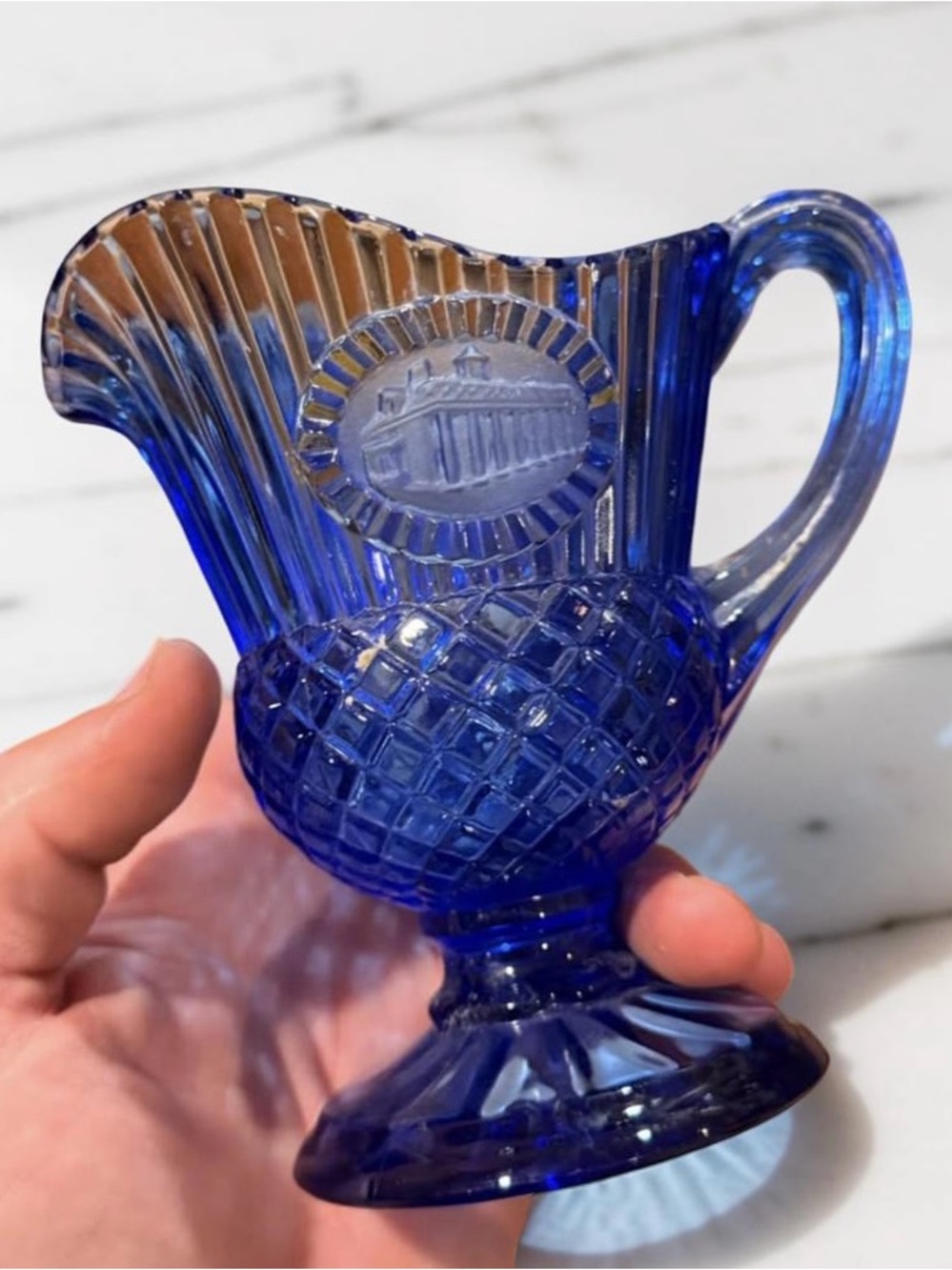 Cobalt Blue Pressed Glass Creamer Pitcher